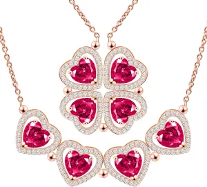 2 IN 1 Lucky Four Leaf Clover Necklaces for Women, Shamrock CZ Birthstone folding Heart Necklace, Extendable & Foldable Jewelry Gifts