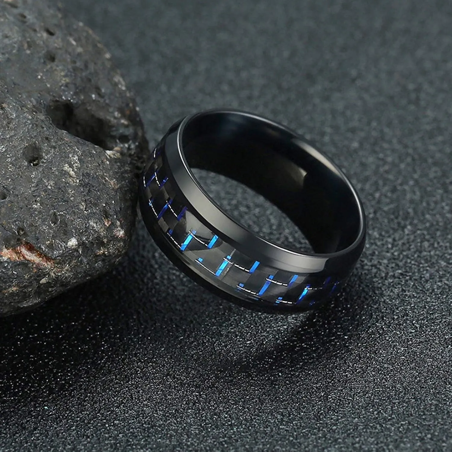 2 Rings His and Hers Couple Rings Blue Black Cubic Zirconia Square Shape Ring