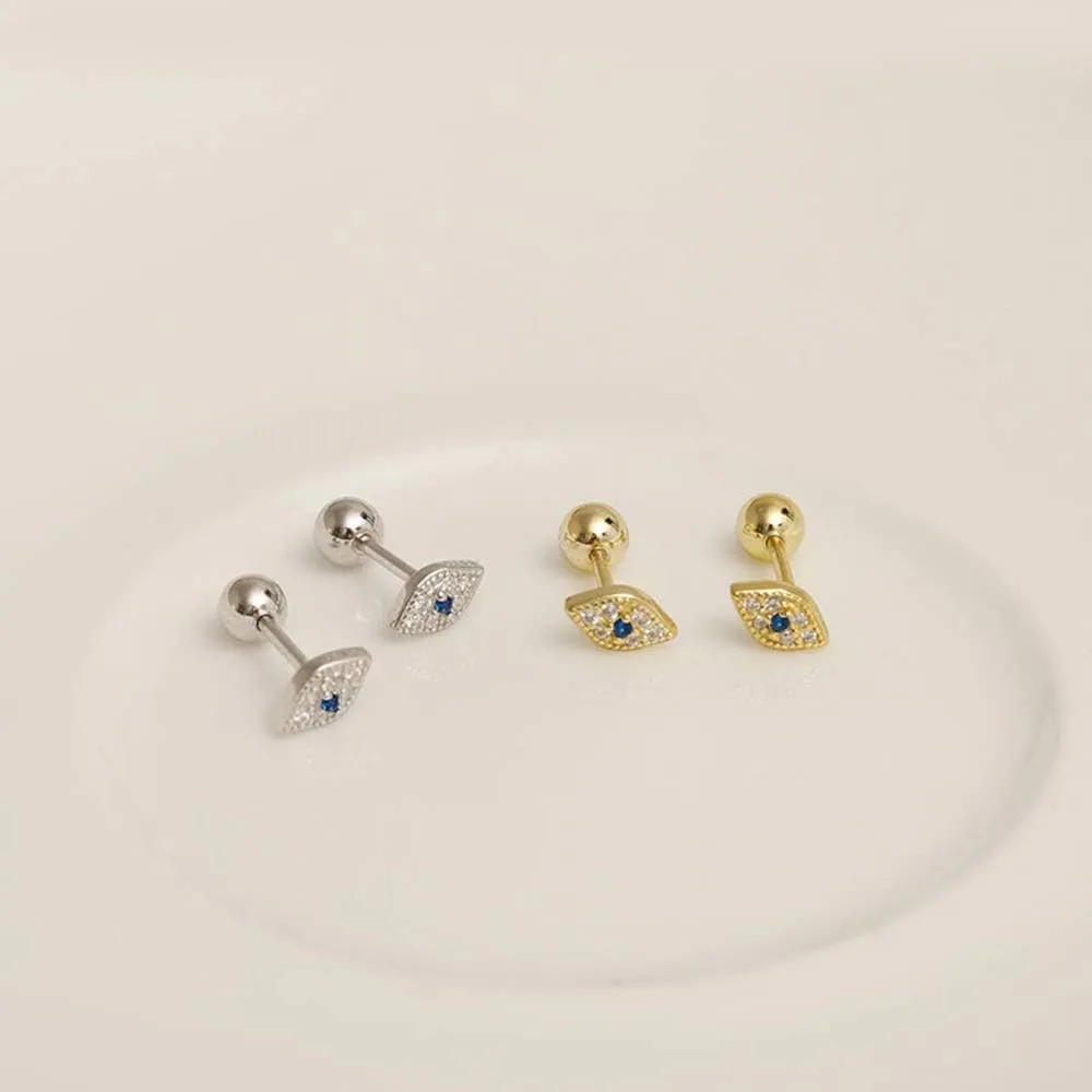 20g Blue Evil Eye Mini CZ Stud Earrings for Women Girls Dainty Minimalist 925 Sterling Silver Tiny Cartilage Tragus Small Cute Screw Back Hypoallergenic Studs for Daughter Bff Birthday