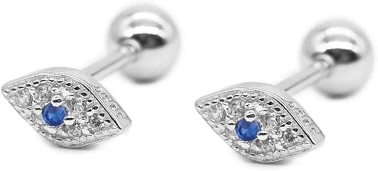 20g Blue Evil Eye Mini CZ Stud Earrings for Women Girls Dainty Minimalist 925 Sterling Silver Tiny Cartilage Tragus Small Cute Screw Back Hypoallergenic Studs for Daughter Bff Birthday