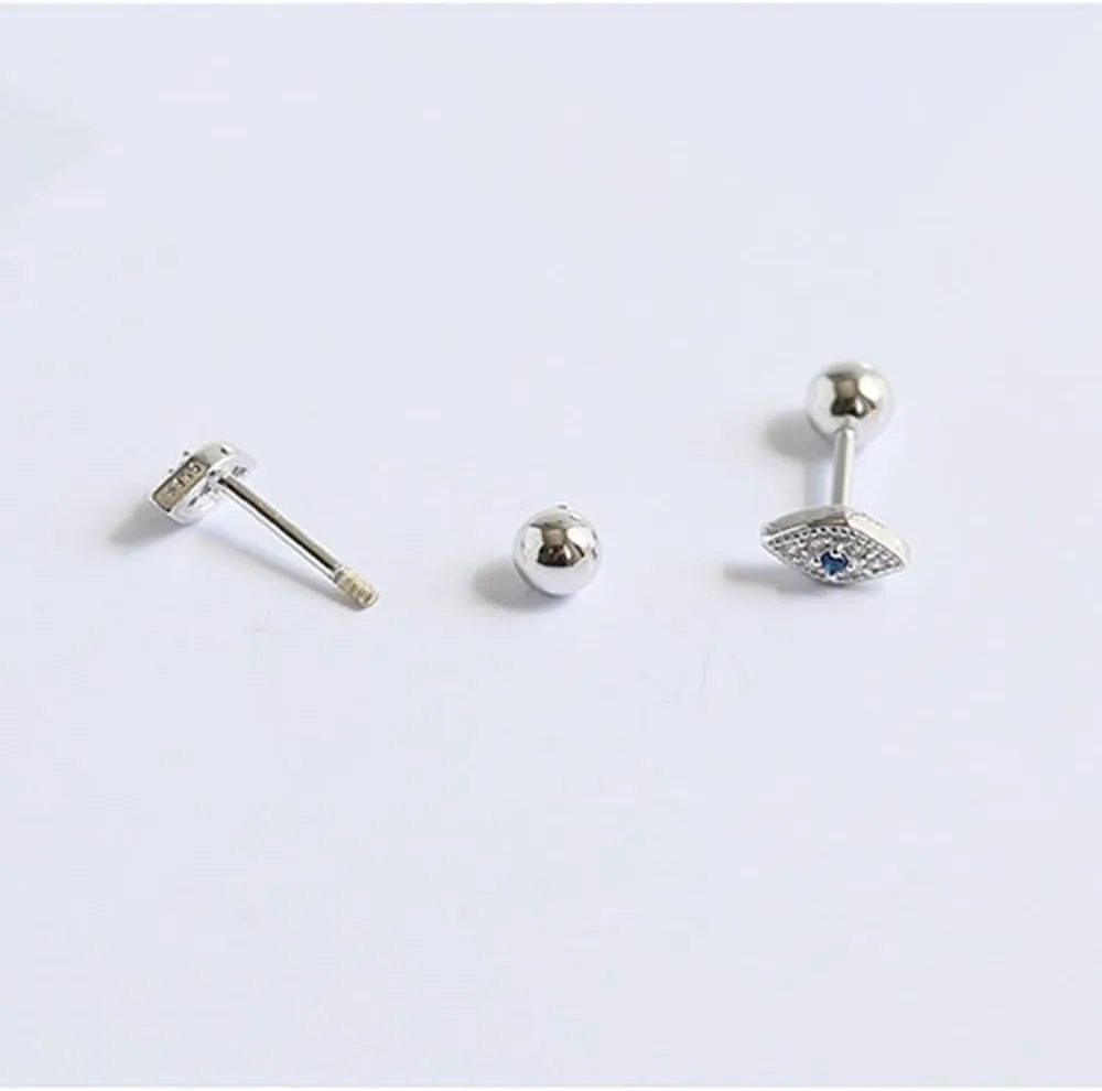 20g Blue Evil Eye Mini CZ Stud Earrings for Women Girls Dainty Minimalist 925 Sterling Silver Tiny Cartilage Tragus Small Cute Screw Back Hypoallergenic Studs for Daughter Bff Birthday