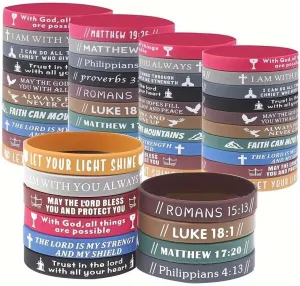20PC Christian Cross Faith Introduction Religious Bible Silicone Bracelet Inspirational Christian Bible Bracelet Christian Gifts