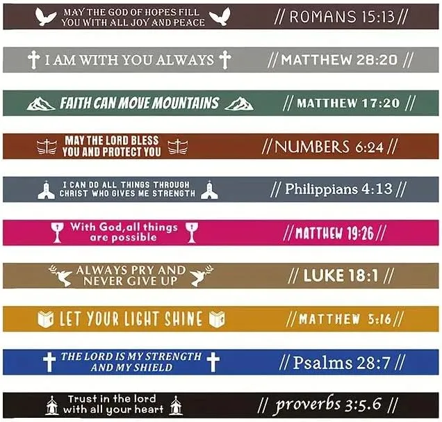 20PC Christian Cross Faith Introduction Religious Bible Silicone Bracelet Inspirational Christian Bible Bracelet Christian Gifts