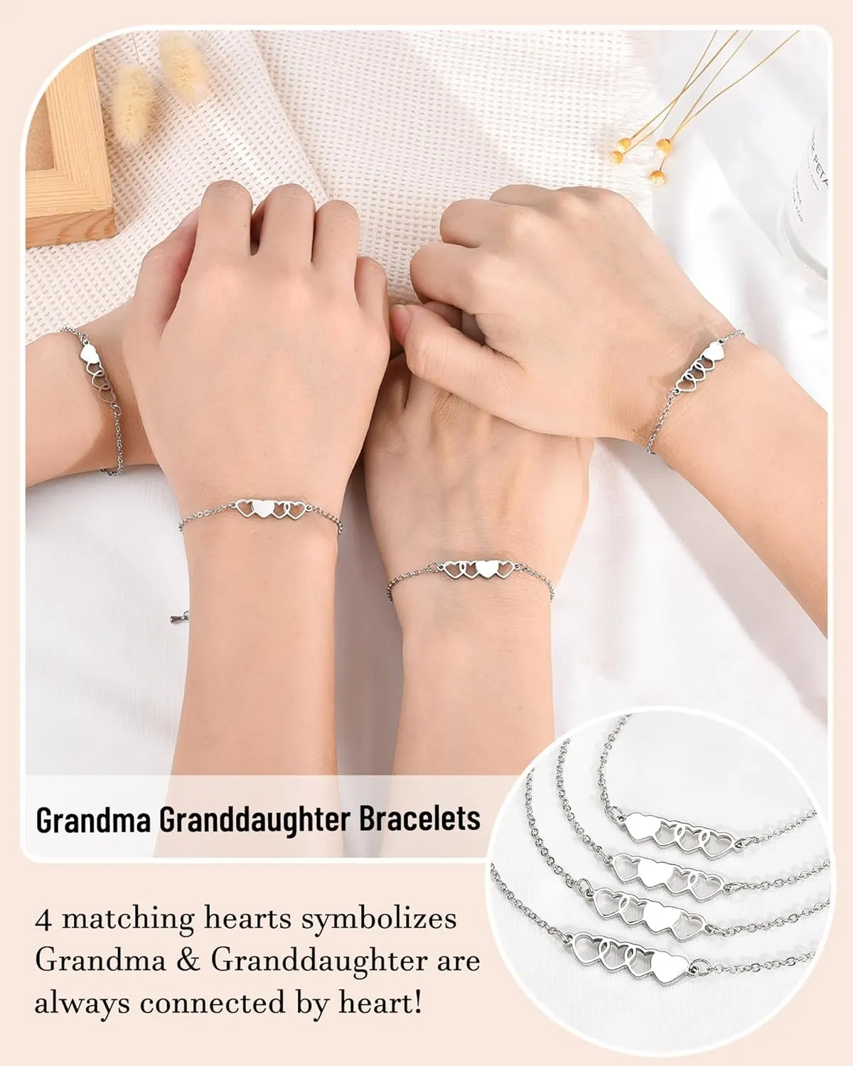 2/3/4/5 Pcs Mother Daughter Bracelets Set Mothers Day Birthday Gifts for Grandma Granddaughter Mom Daughter Gifts Mommy and Me Matching Wish Bracelets