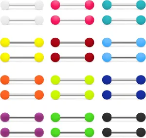 24PCS Acrylic Tongue Rings Plastic Rubber Nipple Rings Neon Colorful Pink White Green Yellow Black Orange Teal Matte Balls Sexy Barbell Piercing Jewelry For Women Men 14G