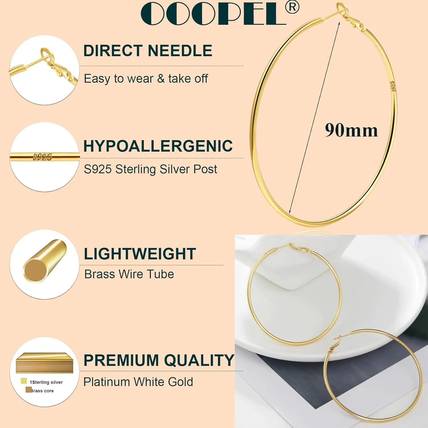 2mm Sterling Silver Big Hoop Earrings For Women - Large Hypoallergenic Circle Endless Thin Oversize Silver Hoops