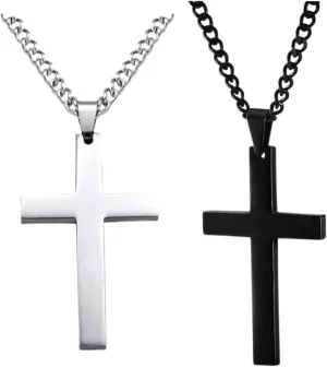 2pcs Cross Pendant Necklace Matching Set His & Hers Couple Necklace Plain Polished Cross Link Chain Choker Jewelry Gift for Lover Anniversary Promise Necklace for Men Women, Black Silver Necklace