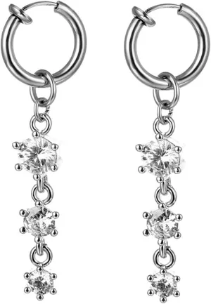 2Pcs Dangling Belly Button Rings, Valentines Day Navel Rings Silver Round White Cubic Zirconia