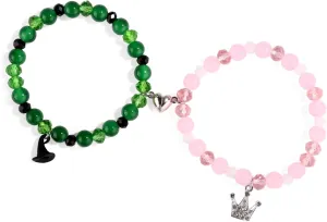 2pcs Friendship Matching Bracelets, Witch Hat & Crown Matching Bracelet with Magnet Couples Jewelry Gifts for Movie Fans Friends Party Dress Accessories (Green, Pink)