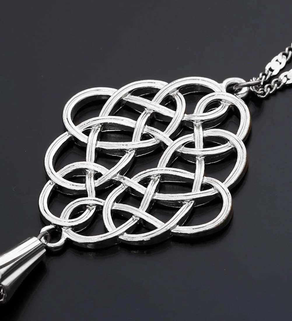 2Pcs Long Chain Pendant Necklace Set, Filigree Quatrefoil and Celtic Knot Pendant Tassel Y Necklaces for Women