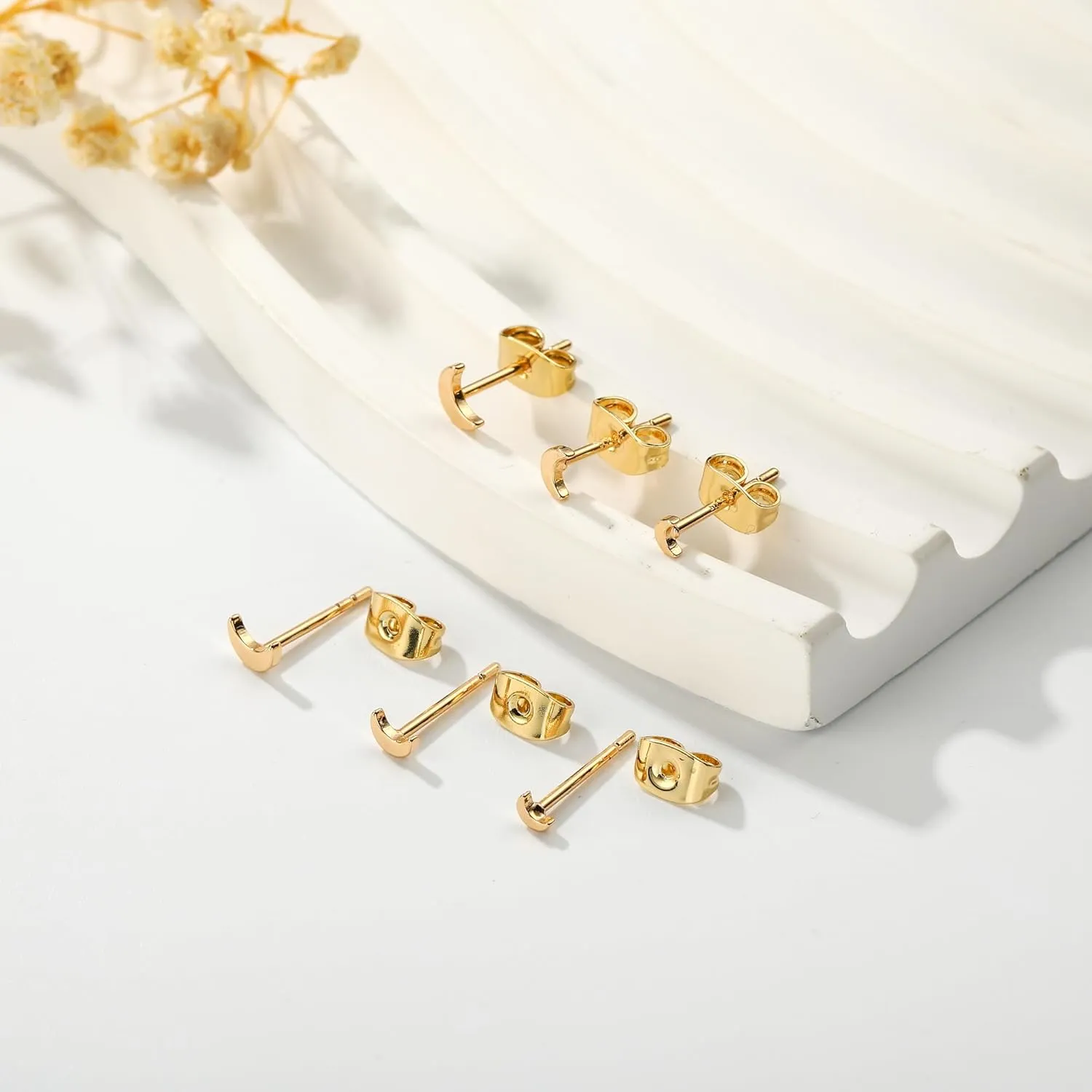 3 Pairs 14K Gold Stud Earring Sets for Women Dainty 925 Sterling Silver Earrings for Multiple Piercing Tiny Cartilage Tragus Cute Trendy Post Earrings Stacks Jewelry Gifts