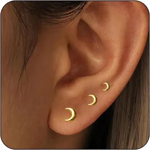 3 Pairs 14K Gold Stud Earring Sets for Women Dainty 925 Sterling Silver Earrings for Multiple Piercing Tiny Cartilage Tragus Cute Trendy Post Earrings Stacks Jewelry Gifts