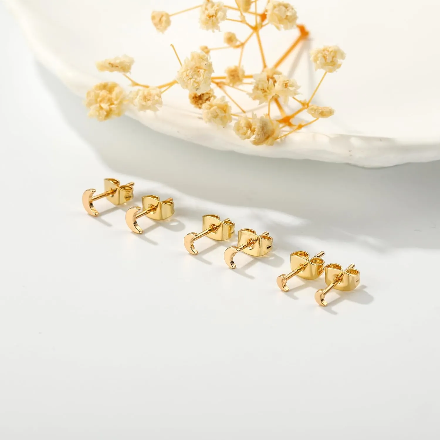 3 Pairs 14K Gold Stud Earring Sets for Women Dainty 925 Sterling Silver Earrings for Multiple Piercing Tiny Cartilage Tragus Cute Trendy Post Earrings Stacks Jewelry Gifts