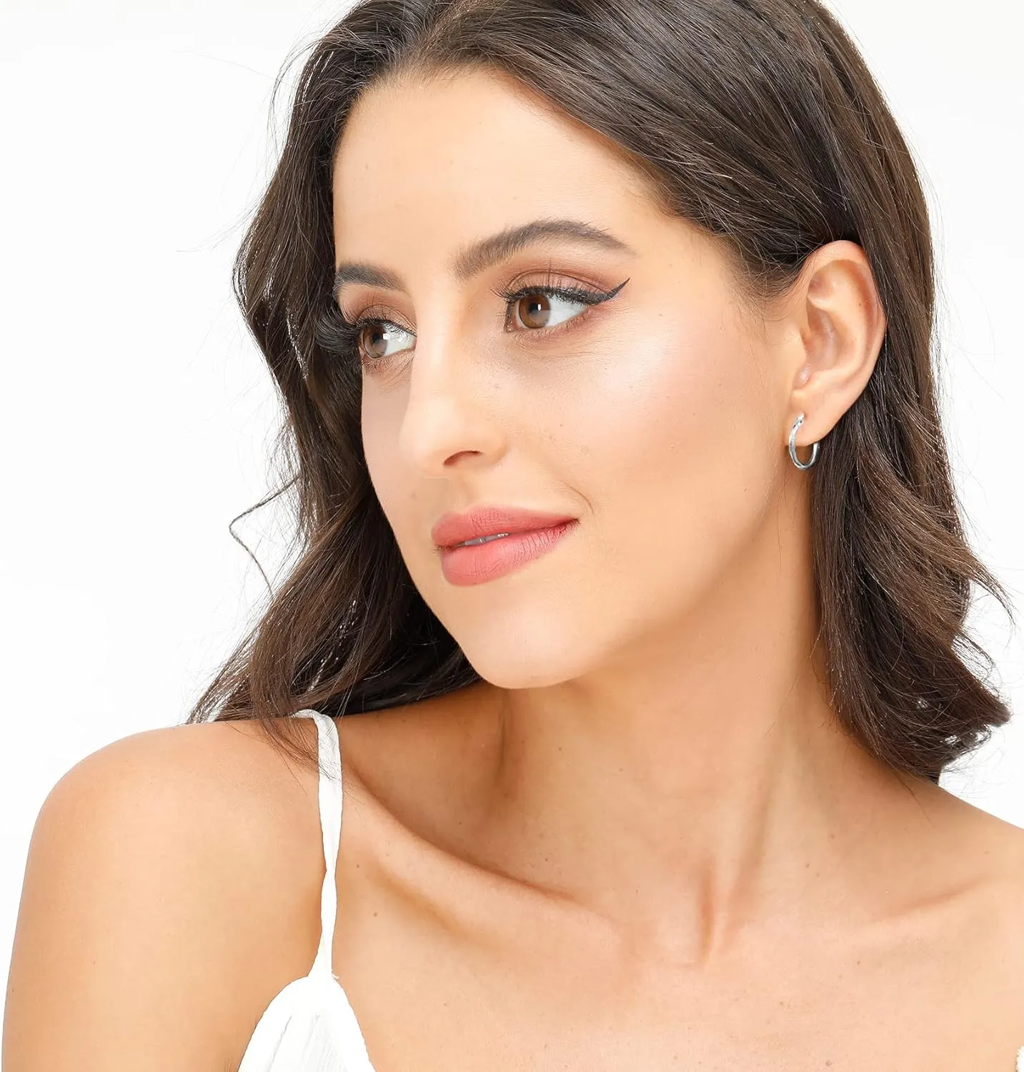 3 Pairs 925 Sterling Silver Hoop Earrings | Small White Gold Plated Hoop Earrings for Women (13mm,15mm,20mm25mm,30mm,40mm,50mm,60mm)