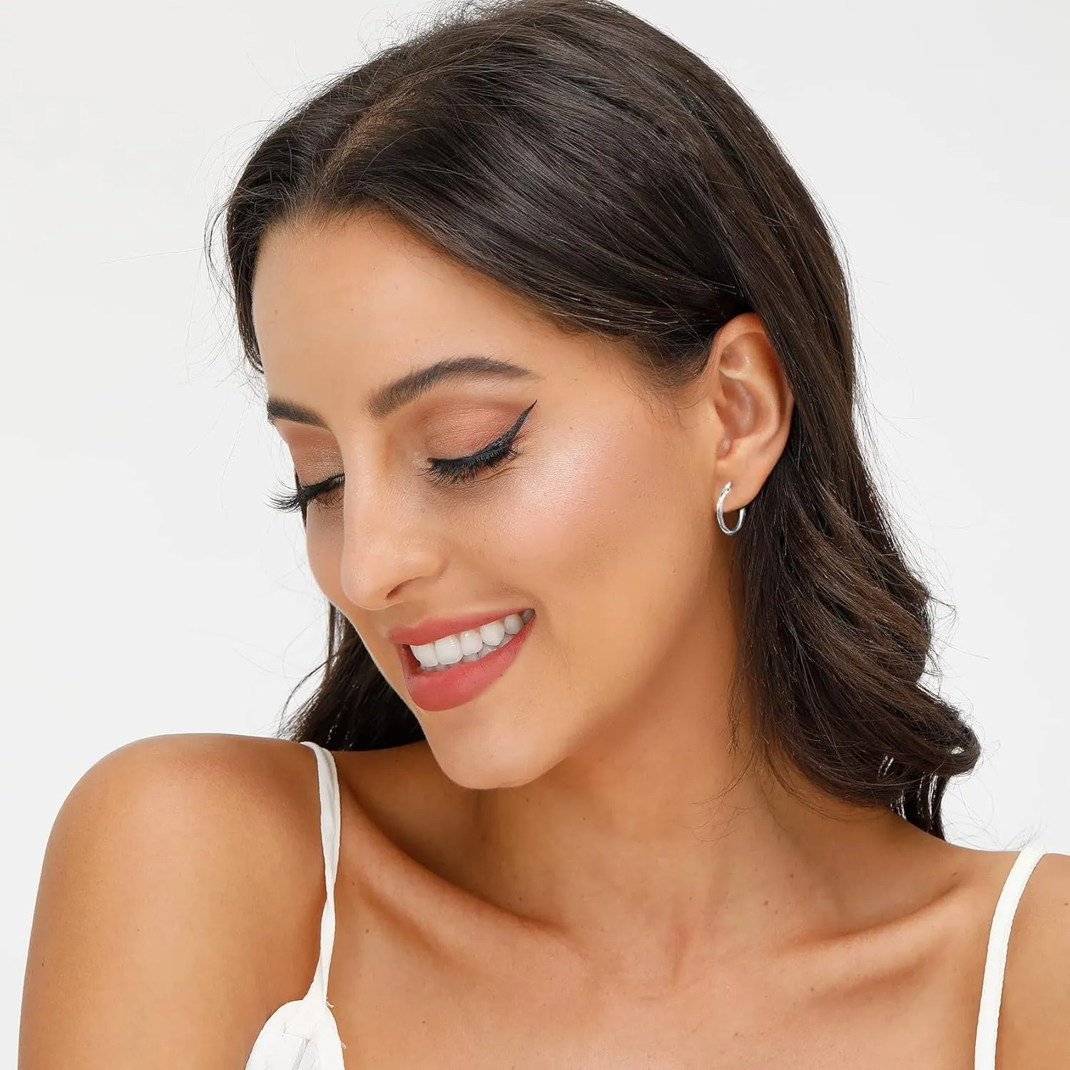 3 Pairs 925 Sterling Silver Hoop Earrings | Small White Gold Plated Hoop Earrings for Women (13mm,15mm,20mm25mm,30mm,40mm,50mm,60mm)