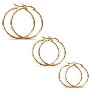 3 Pairs Gold Hoop Earrings for Women Girls | Big Gold Hoop Earrings for Women Hypoallergenic Thin Loop Gold Plated Hoop Earrings Set Fashion Jewelry (20/30/35mm)-Gold)