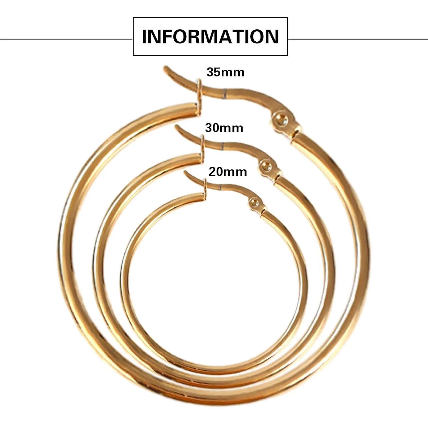 3 Pairs Gold Hoop Earrings for Women Girls | Big Gold Hoop Earrings for Women Hypoallergenic Thin Loop Gold Plated Hoop Earrings Set Fashion Jewelry (20/30/35mm)-Gold)