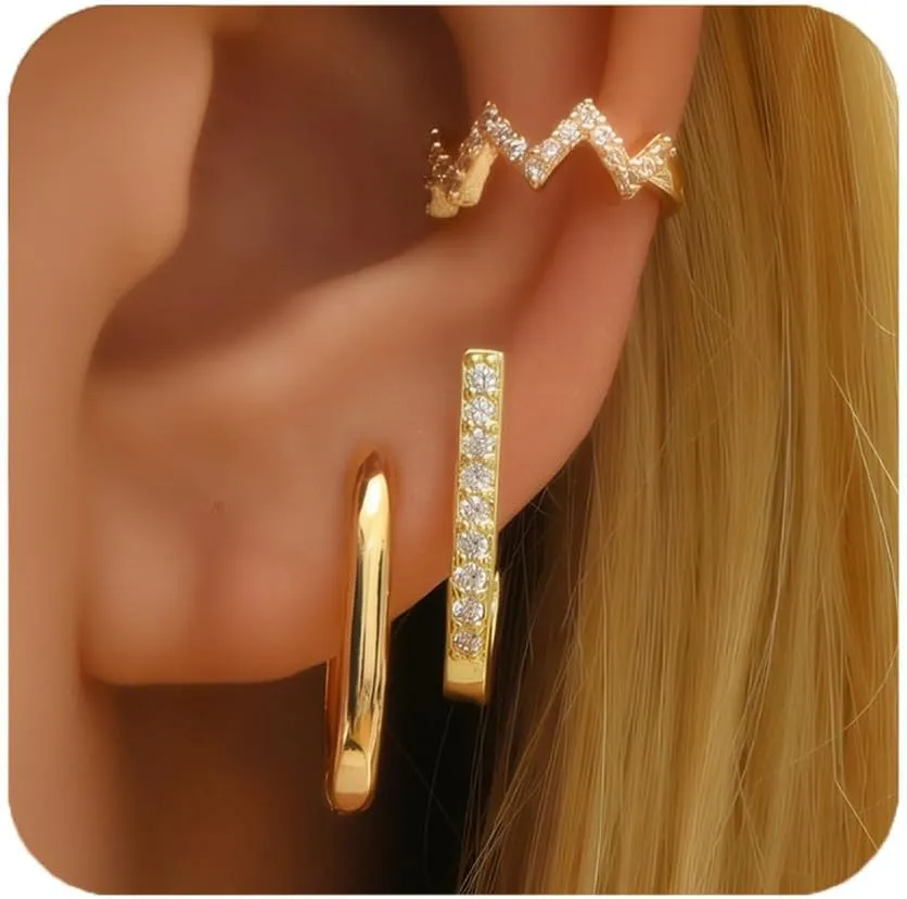3 Pairs Gold Hoop Earrings Set, Trendy Small 18K Gold Plated Hypoallergenic Dangle Cartilage Huggie Hoop Earrings for Women Gold Jewelry Gifts
