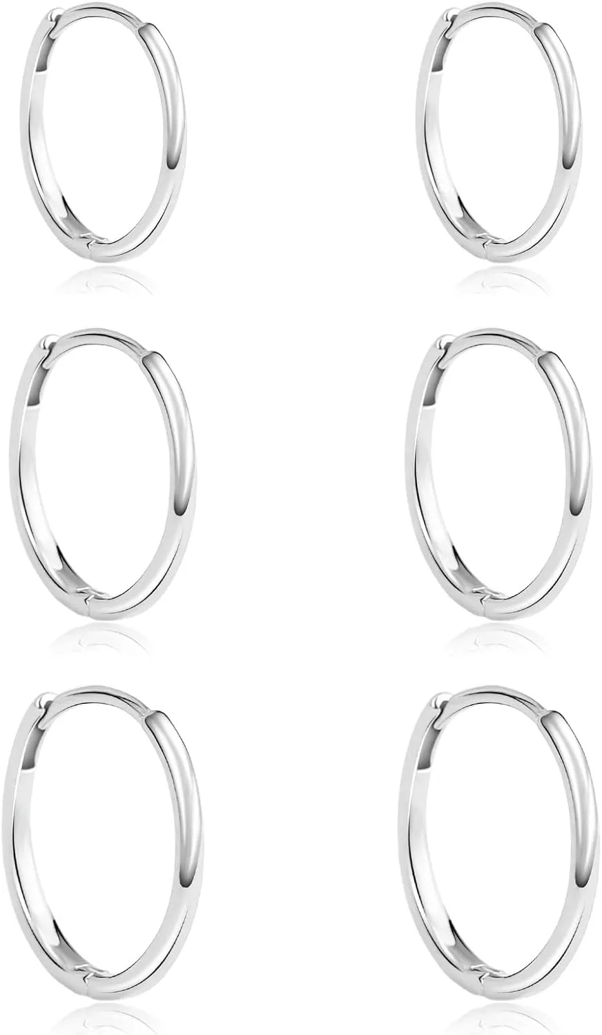 3 Pairs Silver Hoop Earrings for Women Hypoallergenic Small Cartilage Hoop Earrings Set 14K White Gold Plated Lightweight Huggie Earrings for Jewelry Gift,(Silver 8mm,10mm,12mm)