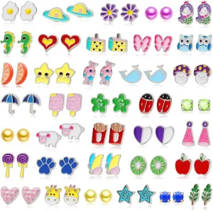 36 Pairs Hypoallergenic Stud Earrings for Girls Cute Stainless Steel Earrings Set Colorful Kids Stud Earrings for Teen Girls Women Jewelry