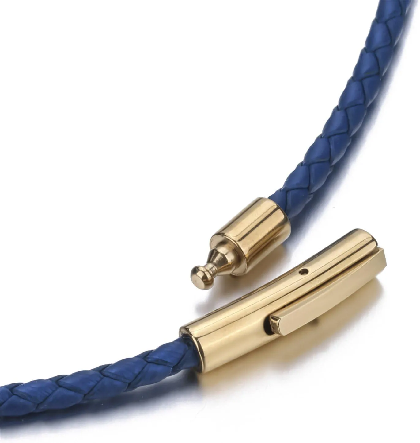 3mm Mens Womens Genuine Leather Necklace Cord Multicolor Braided Gold Stainless Steel Secure Clasp Necklaces Chain