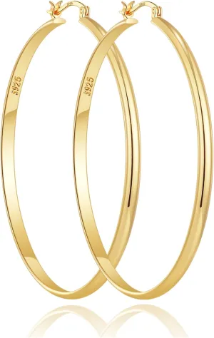 3mm Wide Large Hoop Earrings for Women Non Tarnish 14K Gold Hoops Waterproof Lightweight Hypoallergenic Sterling Silver Hoops Gift for Chrismas Birthday Mother's Day 30/40/50/60mm