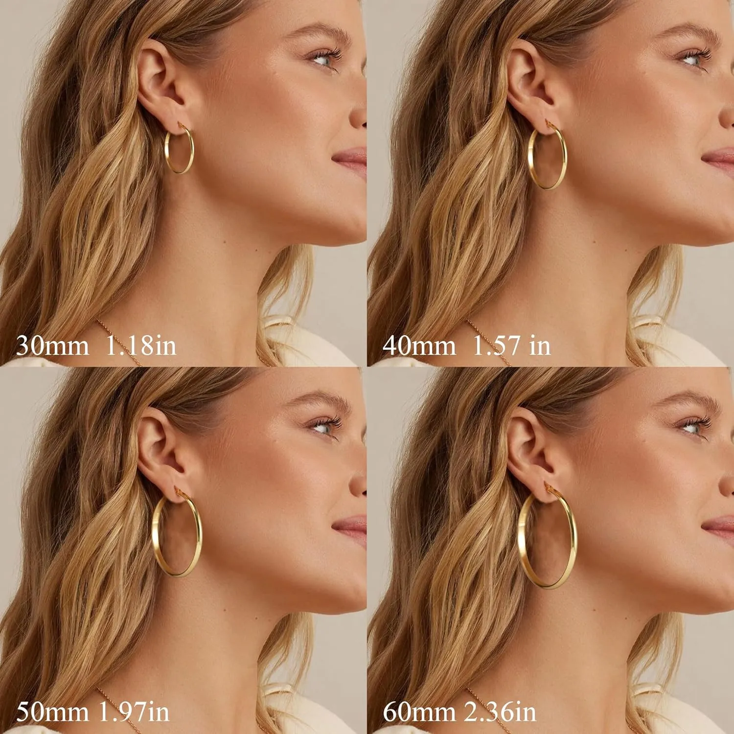 3mm Wide Large Hoop Earrings for Women Non Tarnish 14K Gold Hoops Waterproof Lightweight Hypoallergenic Sterling Silver Hoops Gift for Chrismas Birthday Mother's Day 30/40/50/60mm