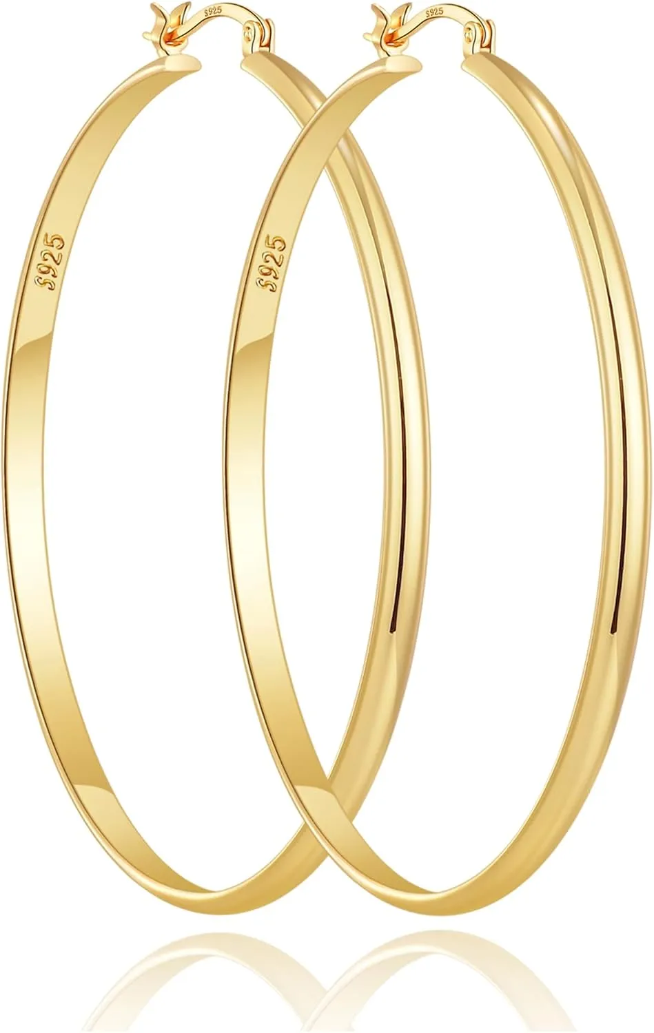 3mm Wide Large Hoop Earrings for Women Non Tarnish 14K Gold Hoops Waterproof Lightweight Hypoallergenic Sterling Silver Hoops Gift for Chrismas Birthday Mother's Day 30/40/50/60mm