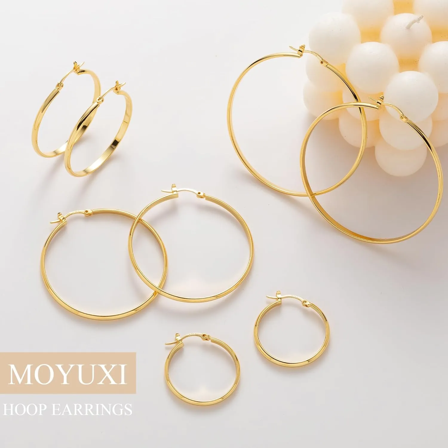 3mm Wide Large Hoop Earrings for Women Non Tarnish 14K Gold Hoops Waterproof Lightweight Hypoallergenic Sterling Silver Hoops Gift for Chrismas Birthday Mother's Day 30/40/50/60mm
