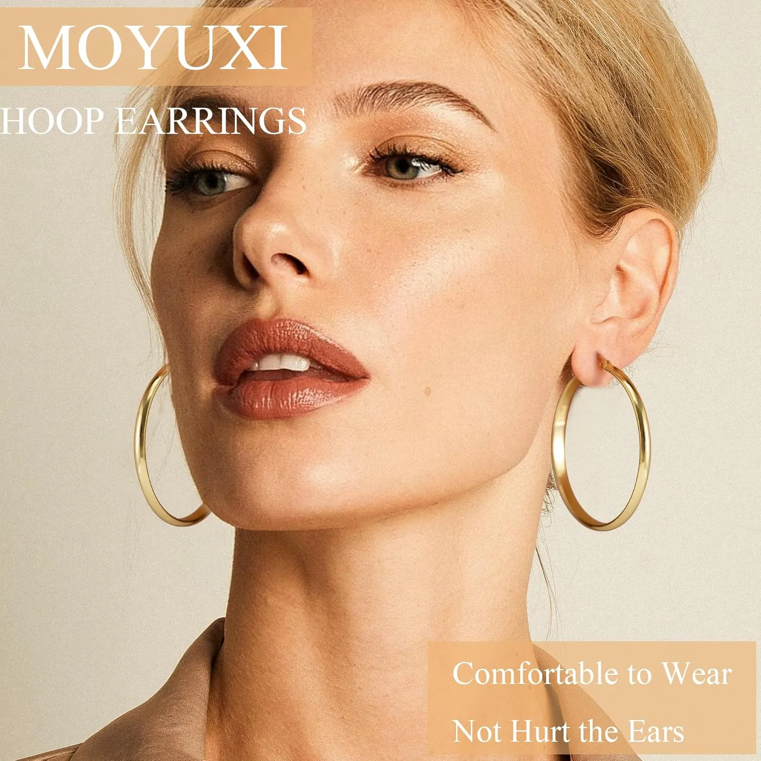 3mm Wide Large Hoop Earrings for Women Non Tarnish 14K Gold Hoops Waterproof Lightweight Hypoallergenic Sterling Silver Hoops Gift for Chrismas Birthday Mother's Day 30/40/50/60mm