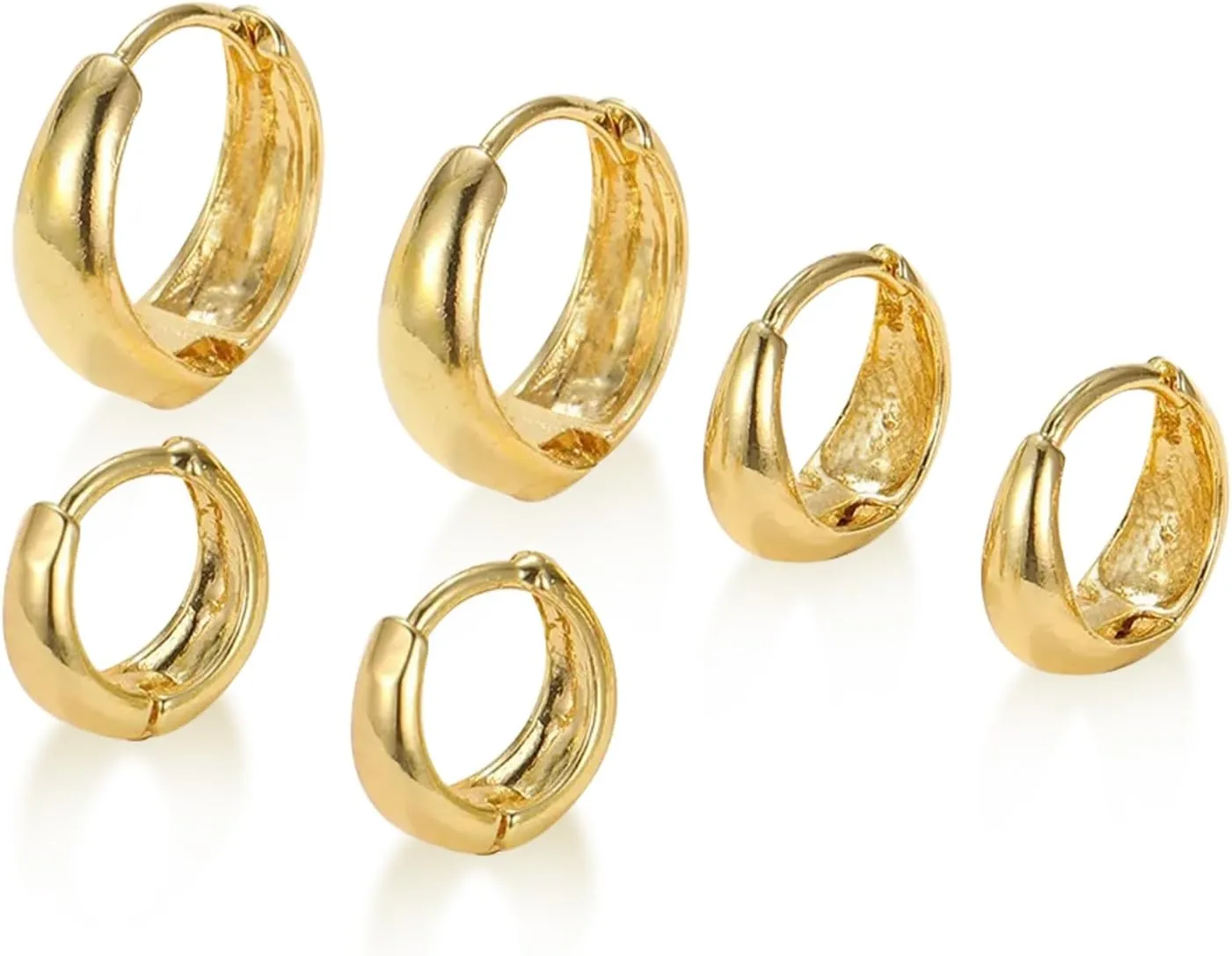 3Pairs Gold Hoop Earrings for Women Trendy Chunky Gold Earrings 14K Gold Filled Hypoallergenic Small Huggie Hoop Earring Set Tiny Gold Thick Hoop Earrings Stacks Gold Jewelry for Women