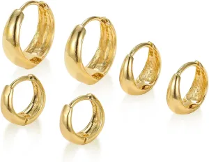 3Pairs Gold Hoop Earrings for Women Trendy Chunky Gold Earrings 14K Gold Filled Hypoallergenic Small Huggie Hoop Earring Set Tiny Gold Thick Hoop Earrings Stacks Gold Jewelry for Women