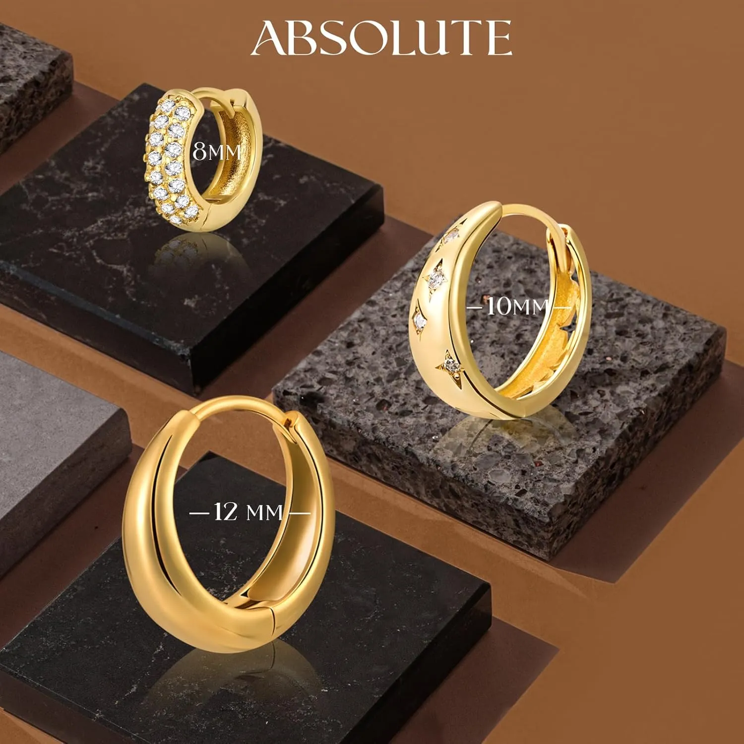3Pairs Gold Hoops Earrings for Women 18k Gold Plated Lightweight Huggie Hoop Earrings Hypoallergenic Stacking Earrings for Multiple Piercing Gold Jewelry for Women