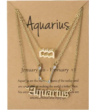 3Pcs 12 Constellation Zodiac Sign 3 Layered Choker Necklaces Letter Astrology Horoscope Old English with Message Wish Card for Women Jewelry