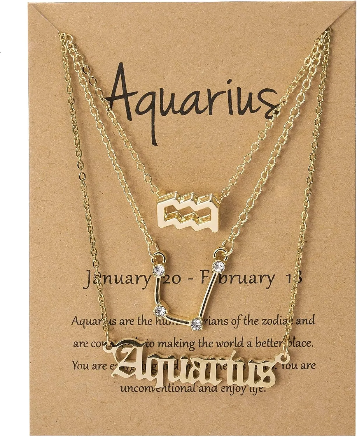 3Pcs 12 Constellation Zodiac Sign 3 Layered Choker Necklaces Letter Astrology Horoscope Old English with Message Wish Card for Women Jewelry