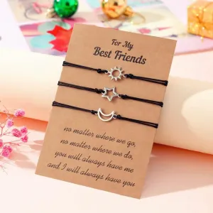 3Pcs / Set Sun Moon and Star Charm Bracelets for Women Men Handmade Braided Rope Adjustable Bracelets Couple Friendship Jewelry Gift Durable and Fashion