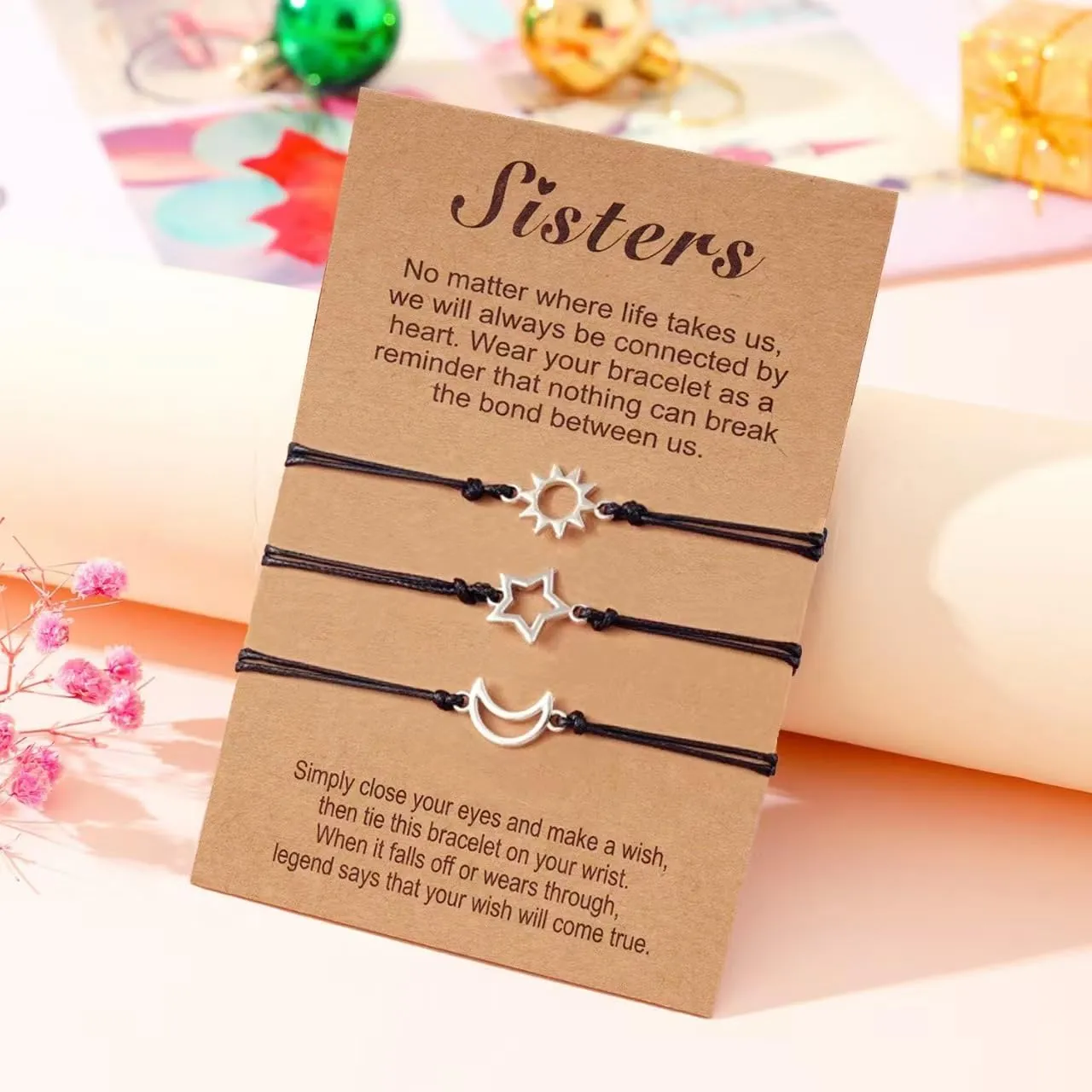 3Pcs / Set Sun Moon and Star Charm Bracelets for Women Men Handmade Braided Rope Adjustable Bracelets Couple Friendship Jewelry Gift Durable and Fashion