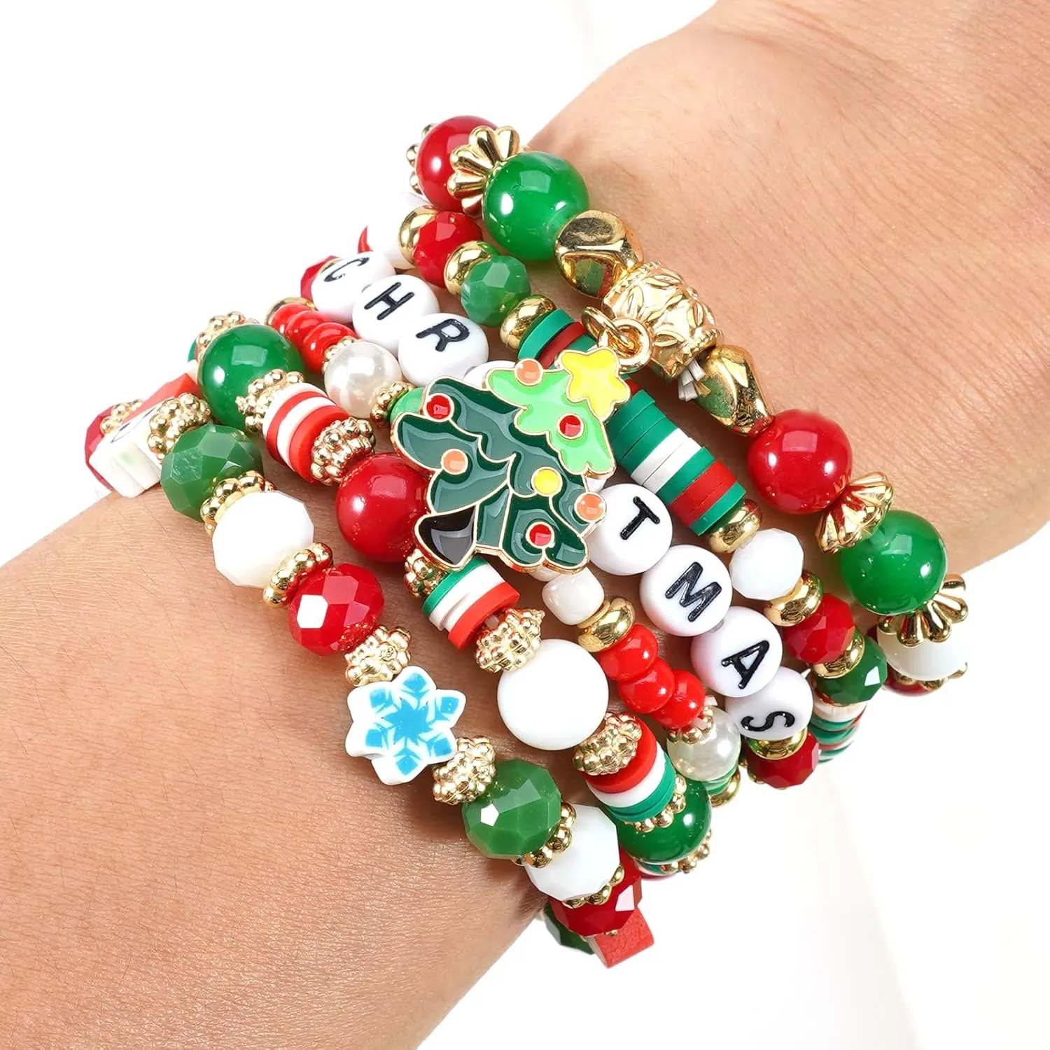 4th of July Bracelets for Women Girls America Flag Bracelets USA Red White and Blue Patriotic Stretchy Stackable Beaded Heishi Bracelet Gifts Independence Day Jewelry