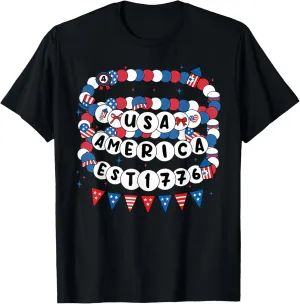 4th Of July Friendship Bracelets Patriotic USA Flag American T-Shirt