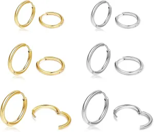 5-10 Pairs Small Gold Silver Hoop Earrings for Women, Stainless Steel Earrings Set Mens Lightweight Thin Hypoallergenic Nickel Free Small Earings