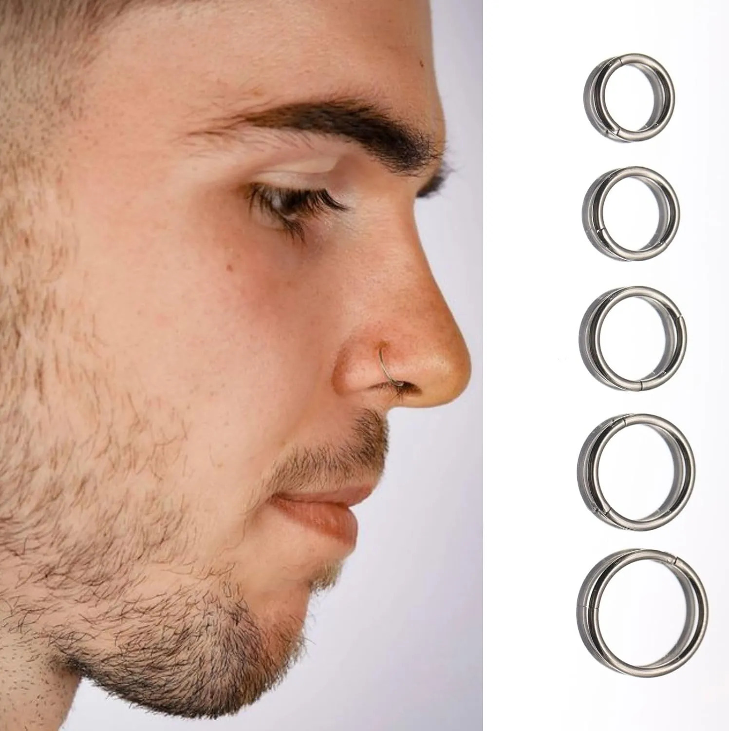 5Pcs G23 Titanium Nose Rings 16G/18G/20G Hinged Clicker Segment Nose Rings Hoop Lip Septum rings Multi-Color Tragus Cartilage Sleeper Earrings 6mm 7mm 8mm 9mm 10mm Hypoallergenic Nose Rings for Women Men