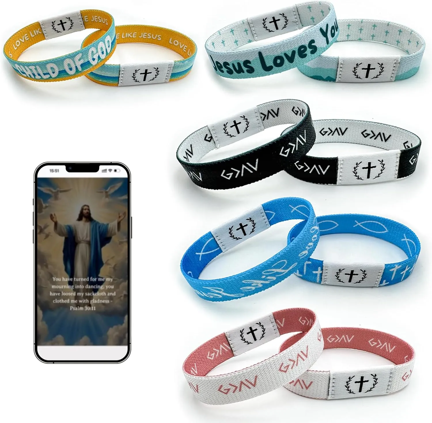 5PCS NFC Bible Verse Bracelets, Daily Verse Bracelet, Wearable Christian Bracelet, Inspirational Bible Verse Religious Jewelry Gifts for Men Women