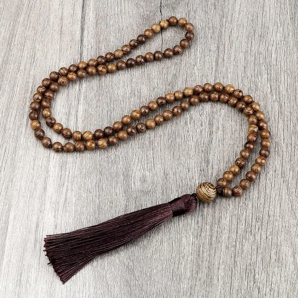6 8 10mm Vintage 108 Mala Beads Necklace Original Wooden Bead Men Tassel Yoga Meditation Necklaces Women Prayer Buddhist Jewelry 8L3VH (6mm)