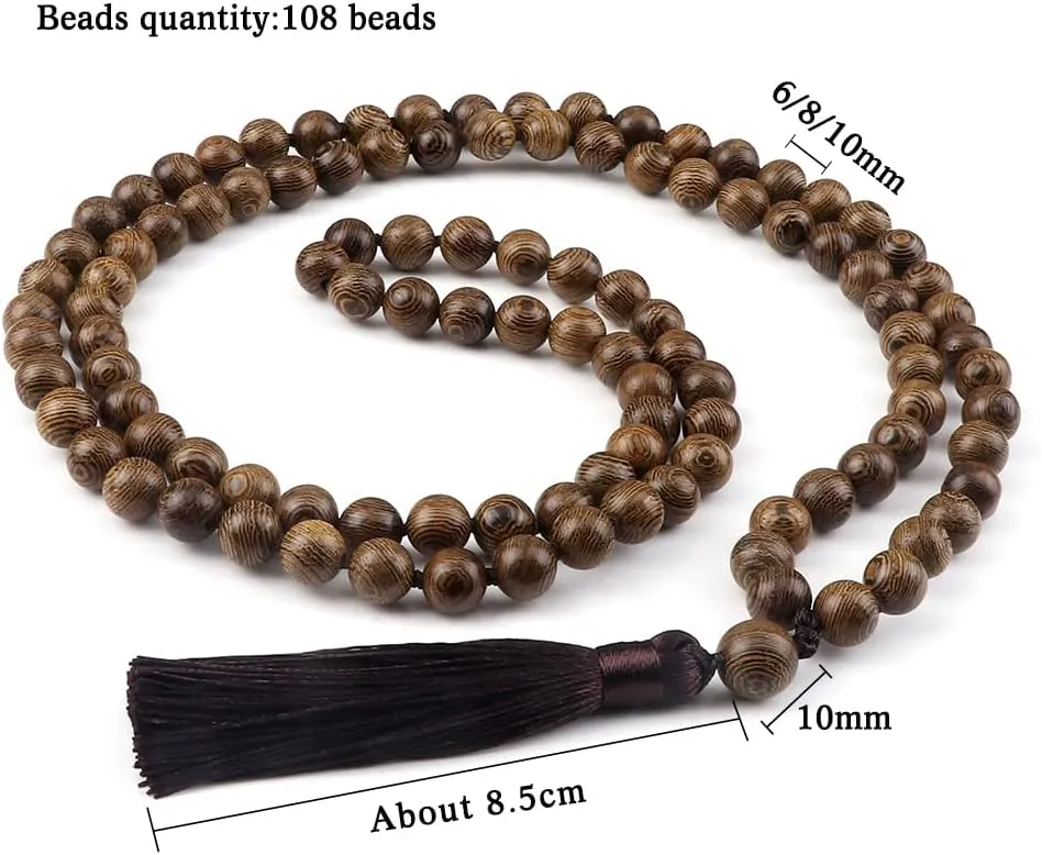 6 8 10mm Vintage 108 Mala Beads Necklace Original Wooden Bead Men Tassel Yoga Meditation Necklaces Women Prayer Buddhist Jewelry 8L3VH (6mm)