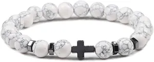6mm 8mm Women Men Prayer Beaded Bracelet Hematite Cross Natural Wood Beads Lava Stone Onyx Meditation Bracelets Yoga Jewelry RK69I (8mm Black line)