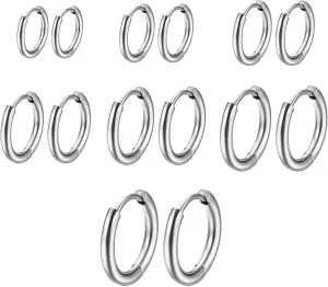 7 Pairs Silver Hoop Earrings Set for Women Man Small Gold Silver Hoop 316L Stainless Steel Tiny Cartilage Earrings Hoop for Multiple Piercing Jewelry Gift (8mm - 20 mm)