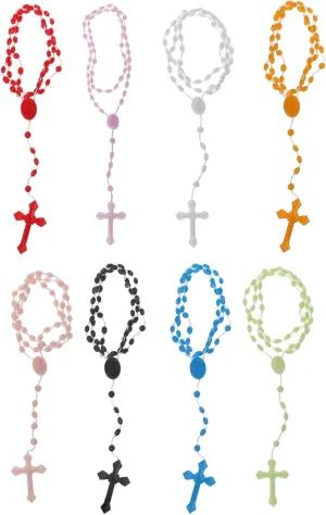 8 Colors Plastic Noctilucent Necklace Rosary Beads Luminous Necklace Catholicism Prayer Religious Jewelry for Daily Wear, 40.5cm