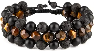 8mm Natural Lava Rock Stone Bracelets for Men, Healing Crystal Essential Oil Diffuser Beads Bracelet Chakra Yoga Energy Anxiety Gemstone Bracelet