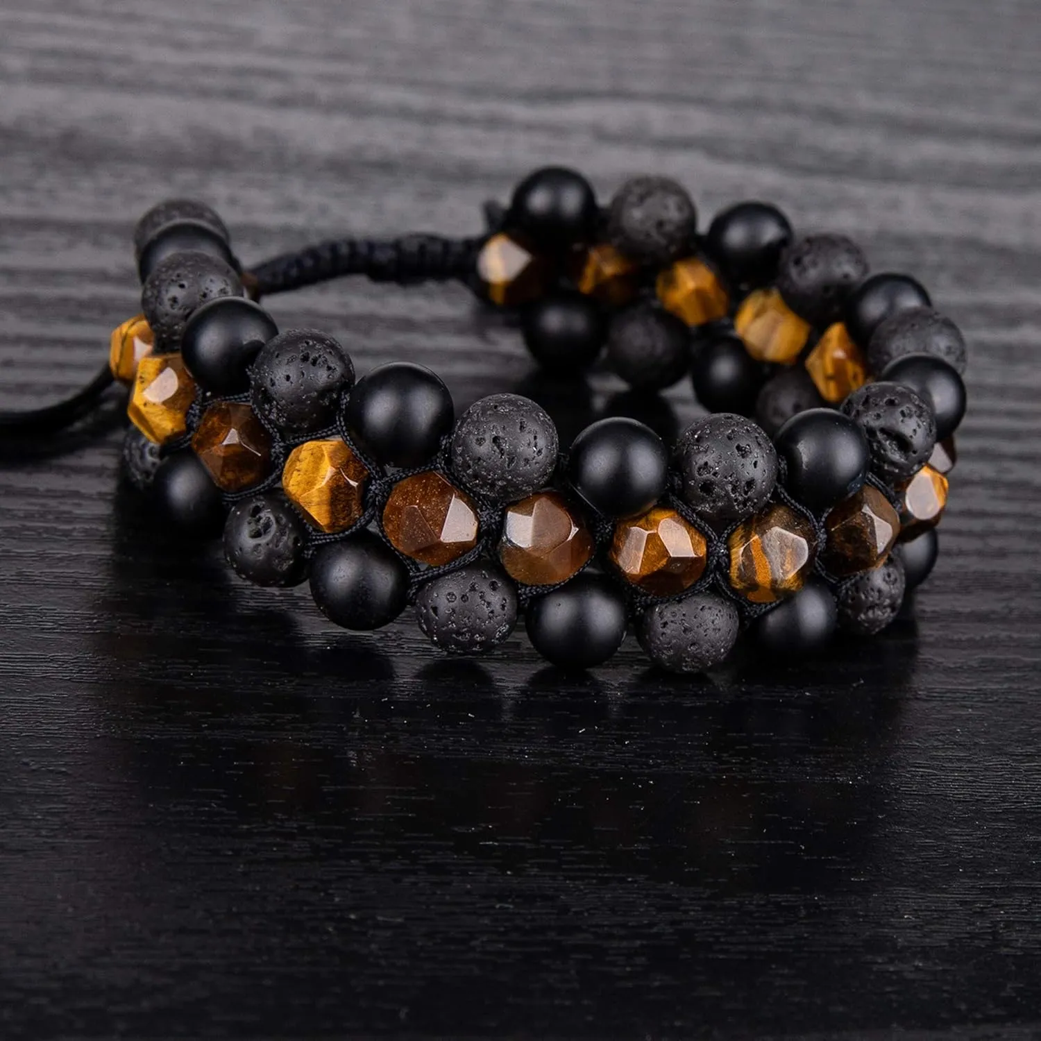 8mm Natural Lava Rock Stone Bracelets for Men, Healing Crystal Essential Oil Diffuser Beads Bracelet Chakra Yoga Energy Anxiety Gemstone Bracelet