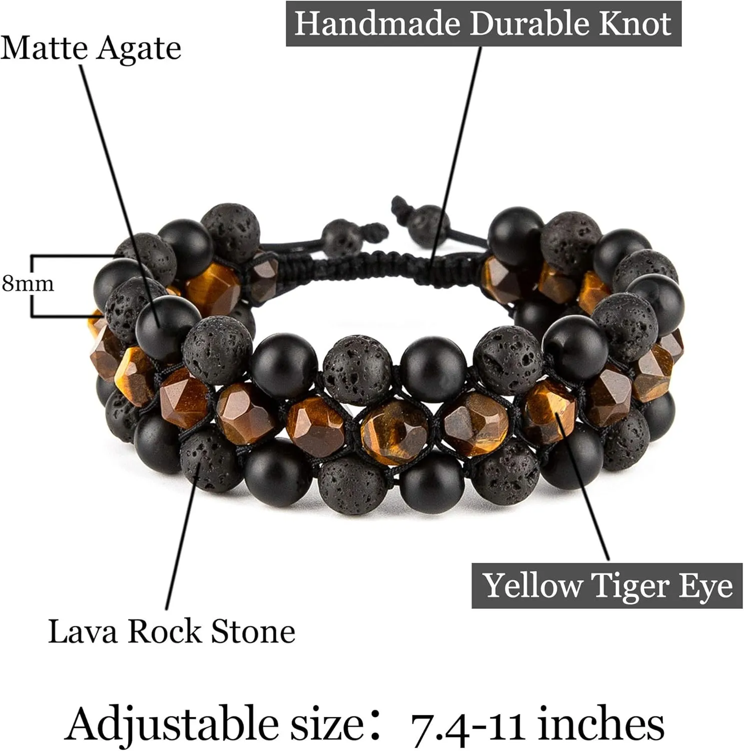 8mm Natural Lava Rock Stone Bracelets for Men, Healing Crystal Essential Oil Diffuser Beads Bracelet Chakra Yoga Energy Anxiety Gemstone Bracelet